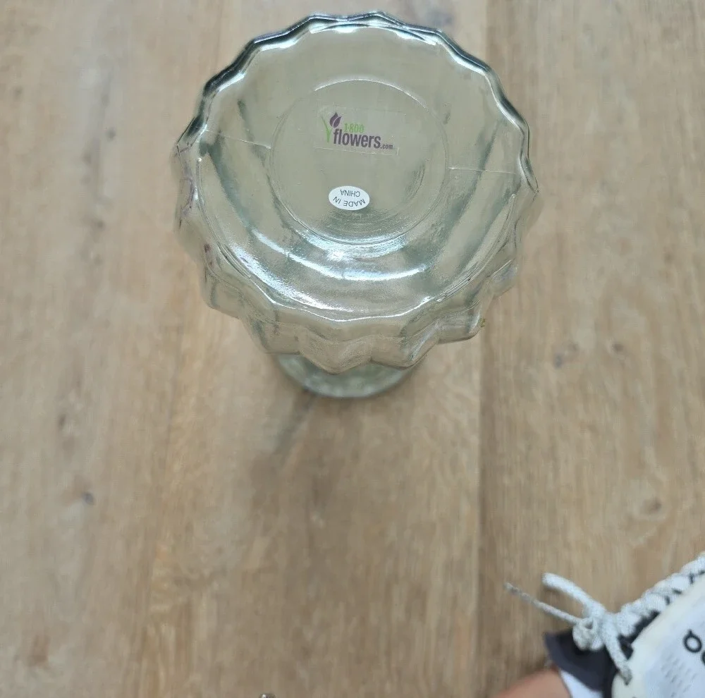 Clear Ribbed Glass Vase With Greenish Hue